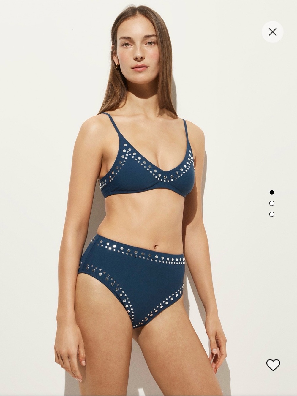 J Crew Women’s Navy Blue Stud-Trim High-Waist Bikini Set